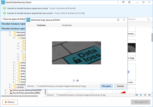 Aperçu et récupérer les données perdues avec EaseUS outil de récupération de format pour Windows 10